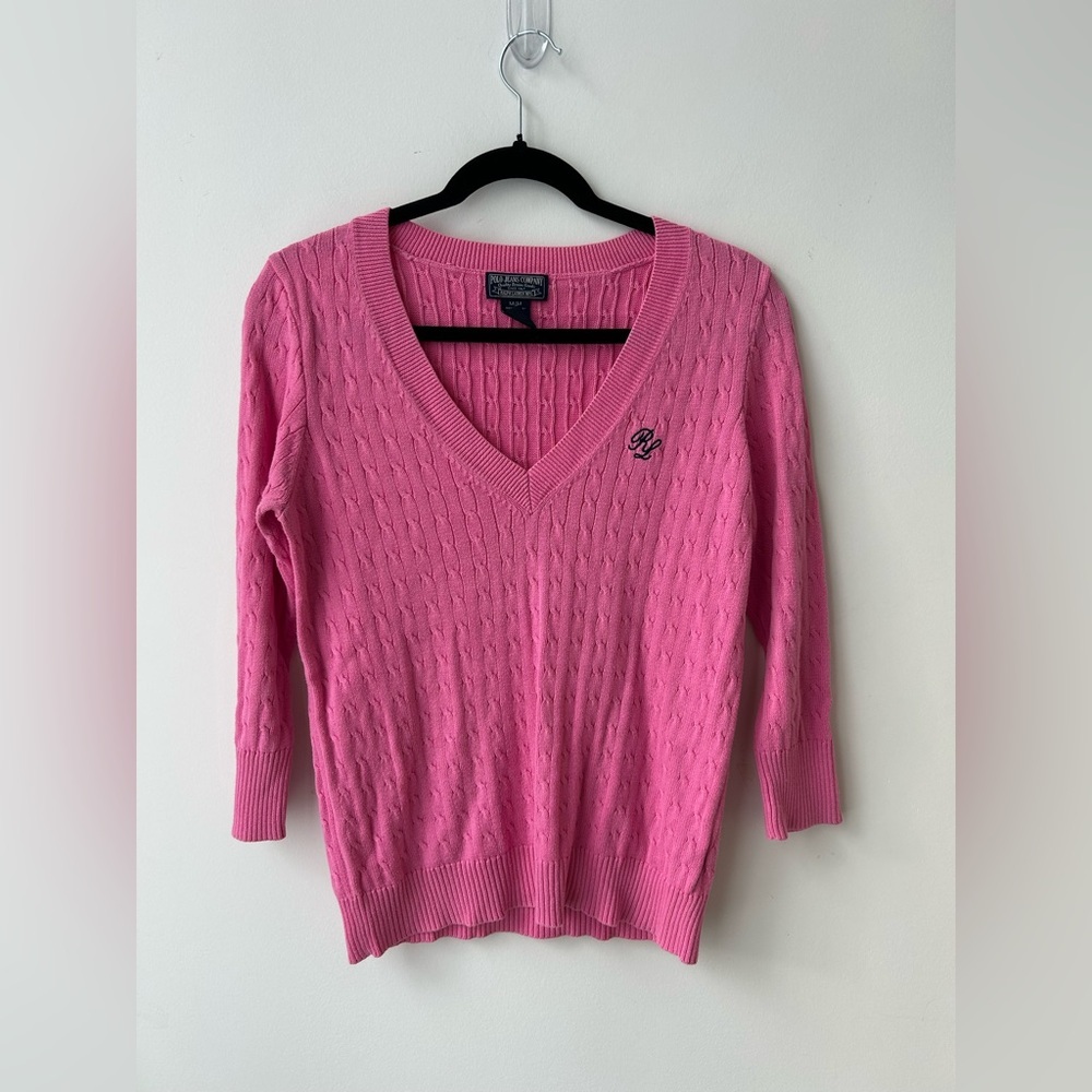 Polo jeans white v neck cable knit sweater